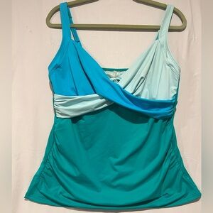 Lands' End Teal and Light Blue Swimwear Tankini Top Only